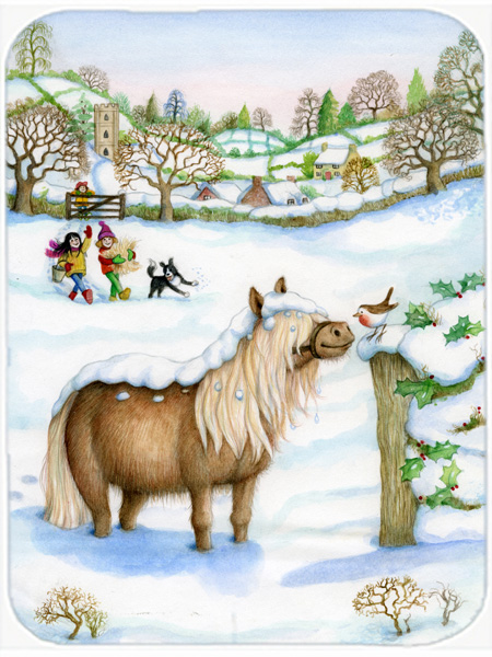 Feeding the Shetland Horse Glass Large Cutting Board