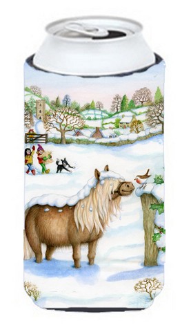Feeding the Shetland Horse Tall Boy Can cooler Hugger