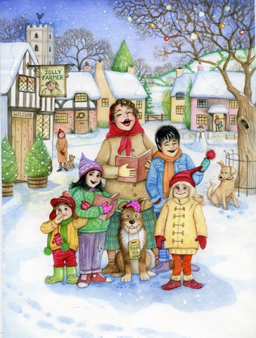 Christmas Carol Singers Flag Canvas House Size