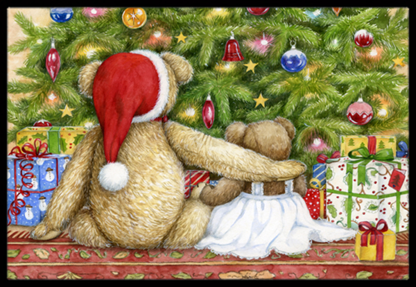 Christmas Teddy Bears with Tree Indoor or Outdoor Mat- 24 x 36