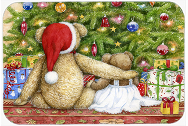 CDCO0415LCB Christmas Teddy Bears with Tree Glass Large Cutting Board