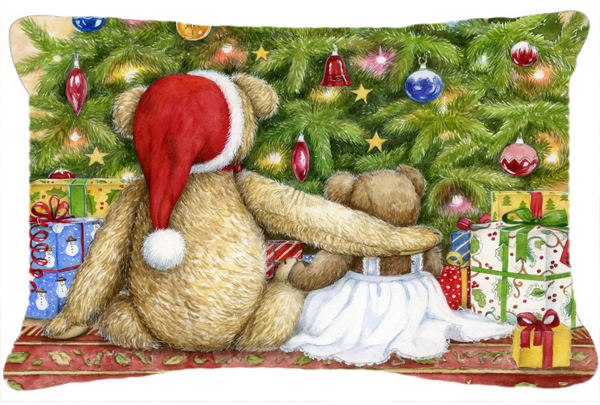 Christmas Teddy Bears with Tree Fabric Decorative Pillow