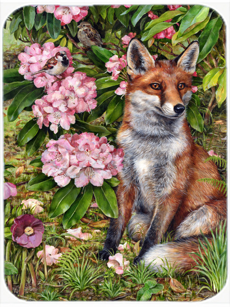 Fox Waiting in Flowers Glass Large Cutting Board
