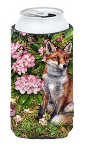 Fox Waiting in Flowers Tall Boy Can cooler Hugger