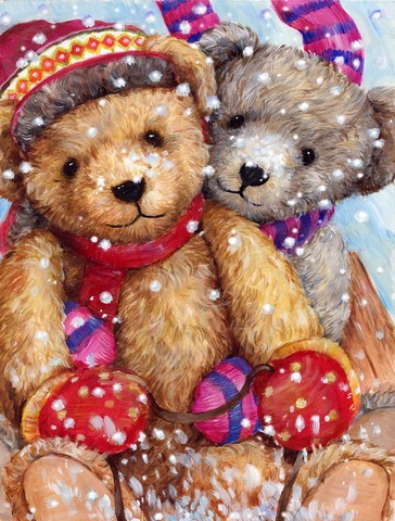 Winter Snow Teddy Bears Flag Canvas House Size