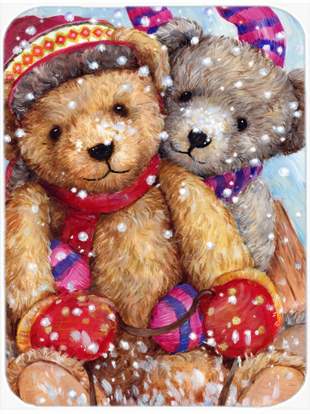 Winter Snow Teddy Bears Glass Large Cutting Board