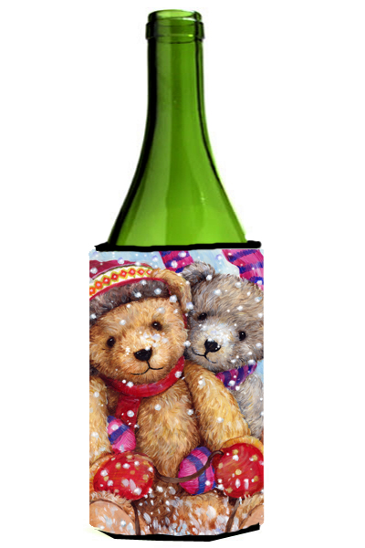 Winter Snow Teddy Bears Wine Bottle Can cooler Hugger