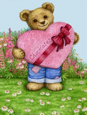 Valentine Teddy Bear with Chocolates Flag Garden Size