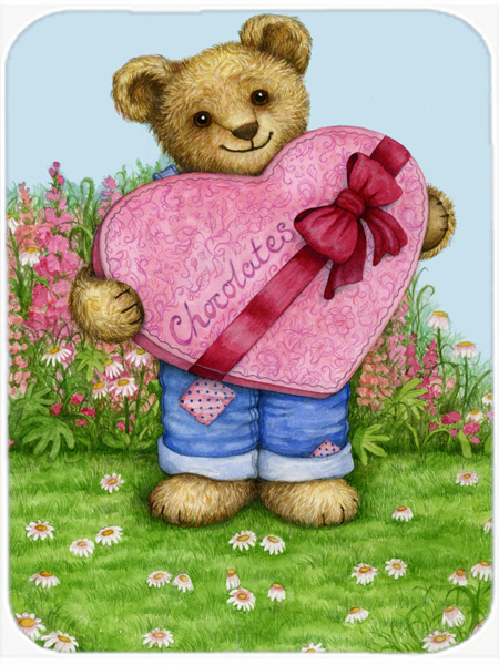 Valentine Teddy Bear with Chocolates Glass Large Cutting Board