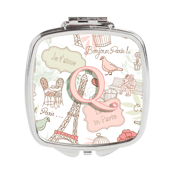Letter Q Love in Paris Pink Compact Mirror