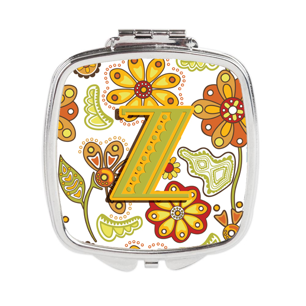 Letter Z Floral Mustard & Green Compact Mirror