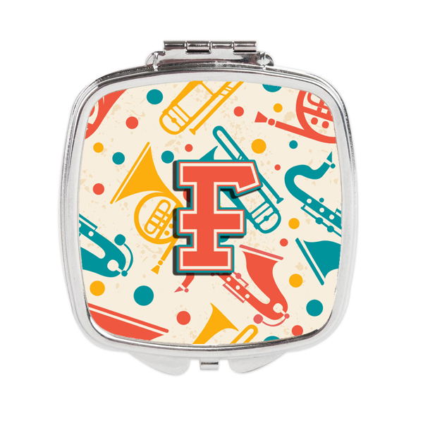 CJ2001-FSCM Letter F Retro Teal Orange Musical Instruments Initial Compact Mirror