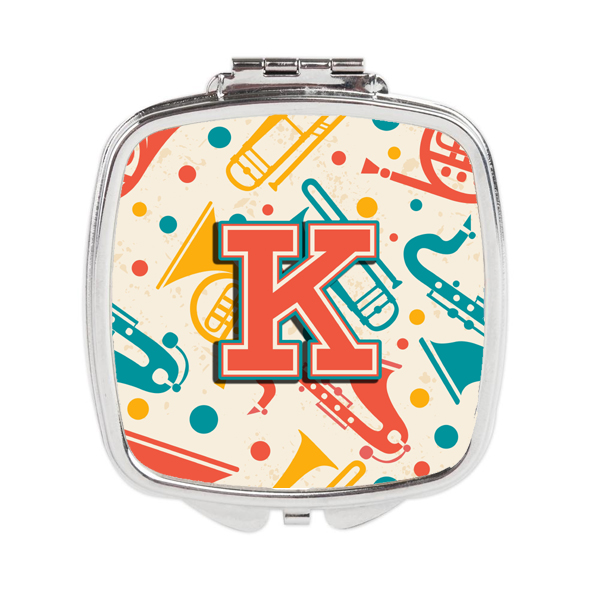 CJ2001-KSCM Letter K Retro Teal Orange Musical Instruments Initial Compact Mirror