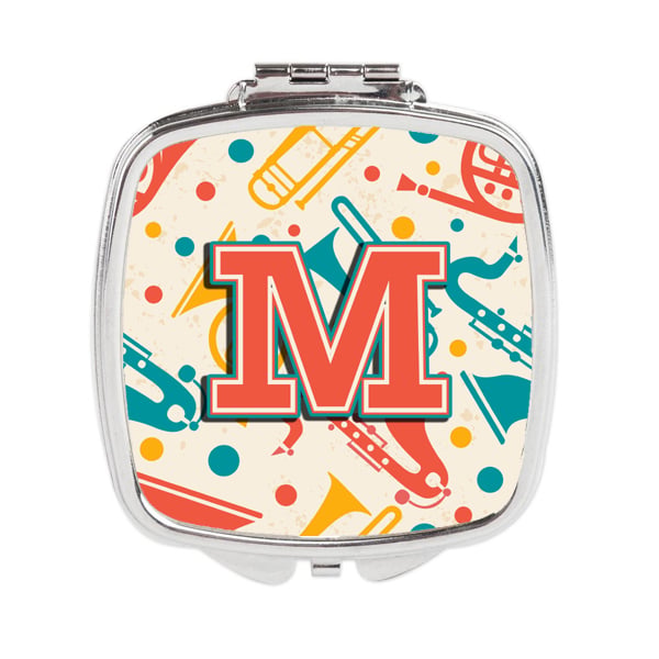 Letter M Retro Teal Orange Musical Instruments Initial Compact Mirror