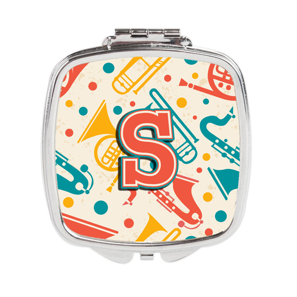 Letter S Retro Teal Orange Musical Instruments Initial Compact Mirror