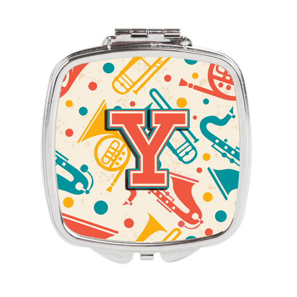 CJ2001-YSCM Letter Y Retro Teal Orange Musical Instruments Initial Compact Mirror
