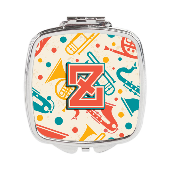 Letter Z Retro Teal Orange Musical Instruments Initial Compact Mirror