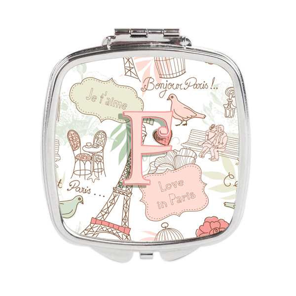 Letter F Love in Paris Pink Compact Mirror - Pink