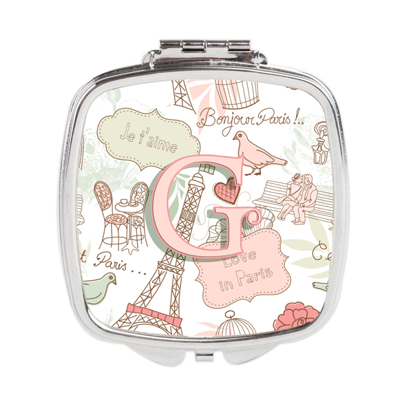 CJ2002-GSCM Letter G Love in Paris Pink Compact Mirror