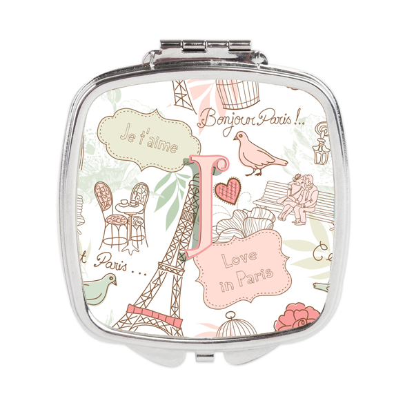 Letter J Love in Paris Pink Compact Mirror