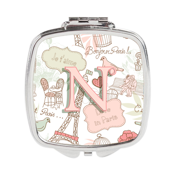 CJ2002-NSCM Letter N Love in Paris Pink Compact Mirror