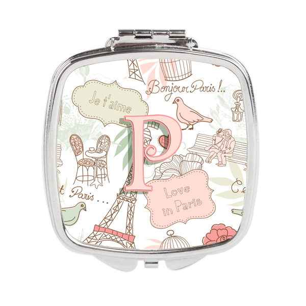 CJ2002-PSCM Letter P Love in Paris Pink Compact Mirror