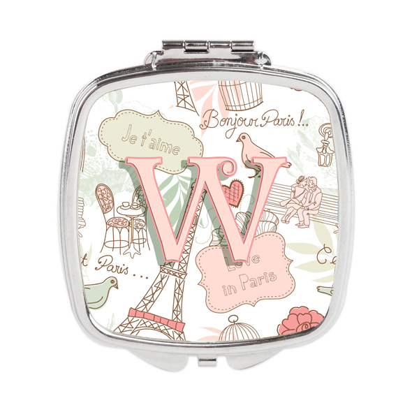 CJ2002-WSCM Letter W Love in Paris Pink Compact Mirror