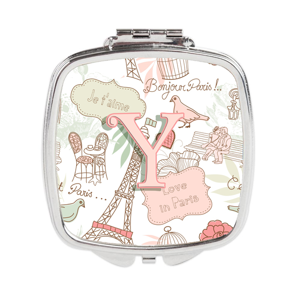 CJ2002-YSCM Letter Y Love in Paris Pink Compact Mirror