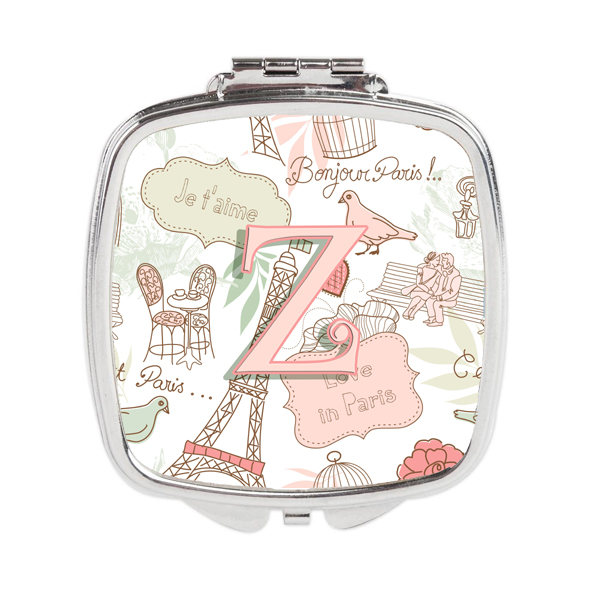 Letter Z Love in Paris Pink Compact Mirror