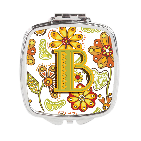 Letter B Floral Mustard & Green Compact Mirror