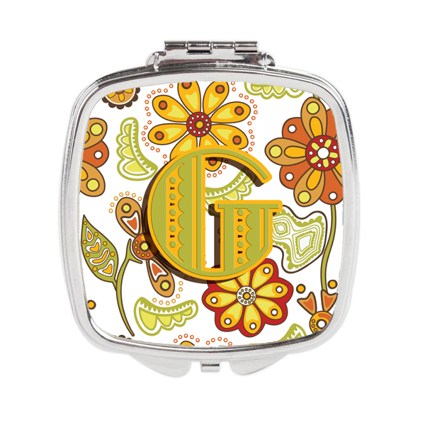 CJ2003-GSCM Letter G Floral Mustard & Green Compact Mirror