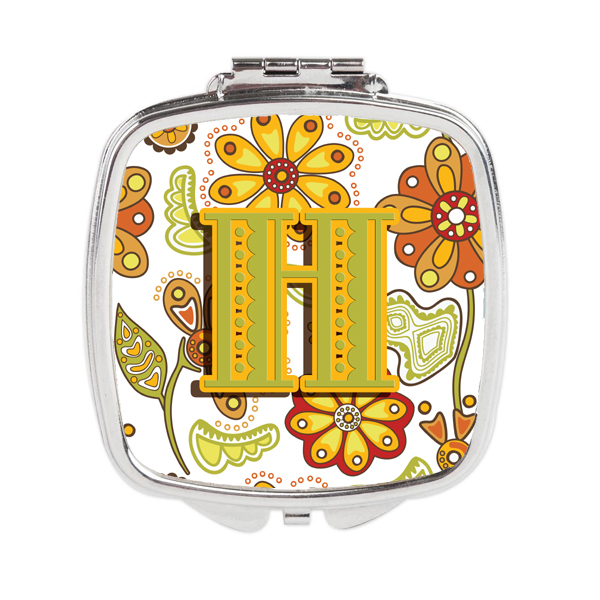 Letter H Floral Mustard & Green Compact Mirror