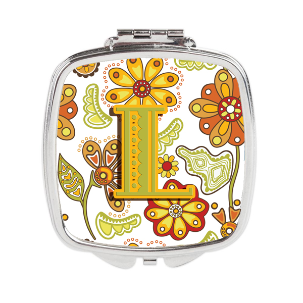Letter L Floral Mustard & Green Compact Mirror