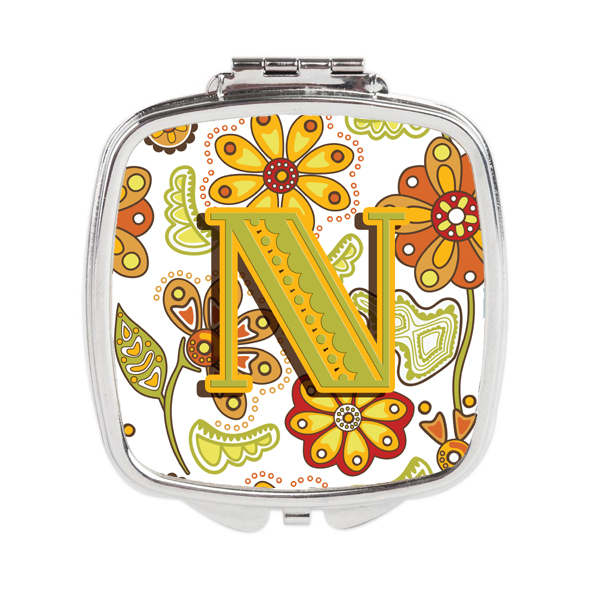 Letter N Floral Mustard & Green Compact Mirror