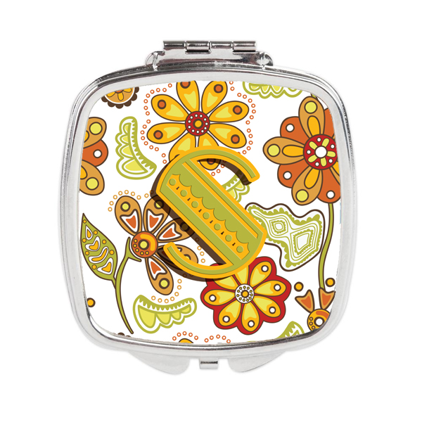 Letter S Floral Mustard & Green Compact Mirror