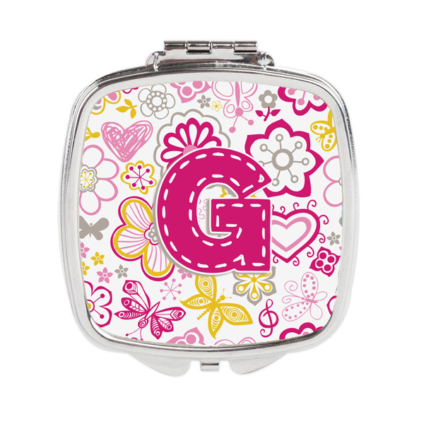 Letter G Flowers & Butterflies Pink Compact Mirror - Pink