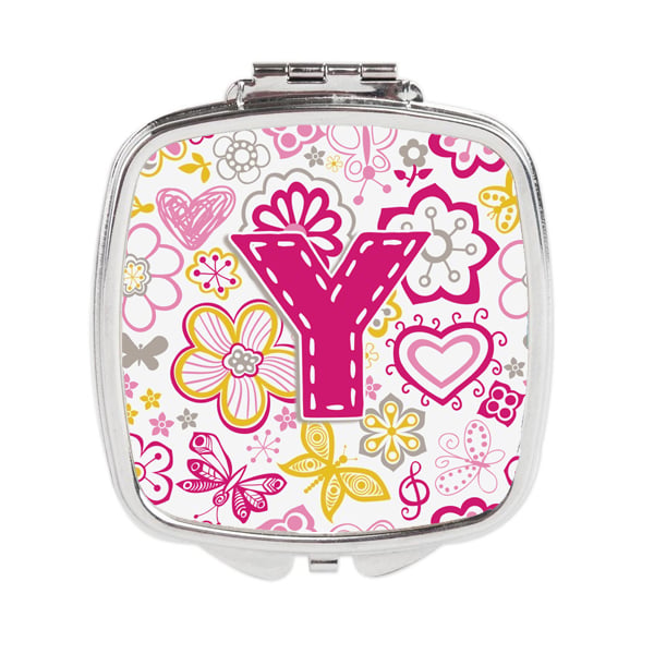 Letter Y Flowers & Butterflies Pink Compact Mirror
