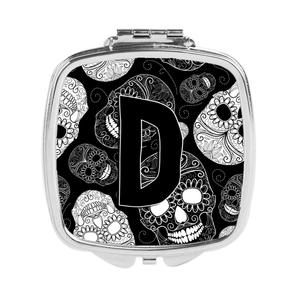 Letter D Day of the Dead Skulls Black Compact Mirror