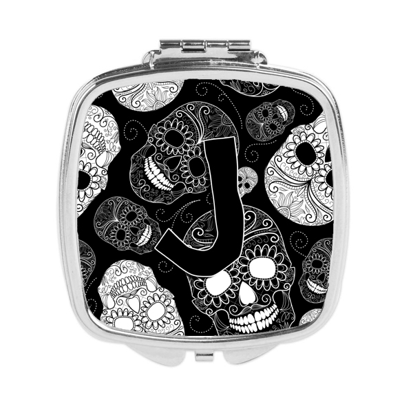 Letter J Day of the Dead Skulls Black Compact Mirror
