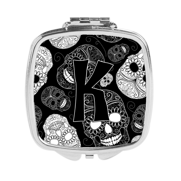 Letter K Day of the Dead Skulls Black Compact Mirror