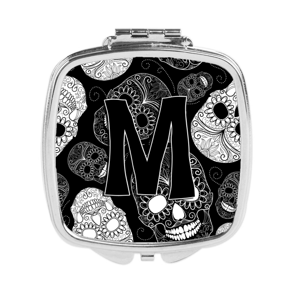 CJ2008-MSCM Letter M Day of the Dead Skulls Black Compact Mirror