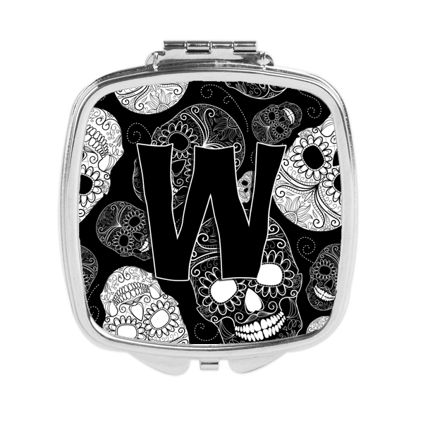 Letter W Day of the Dead Skulls Black Compact Mirror