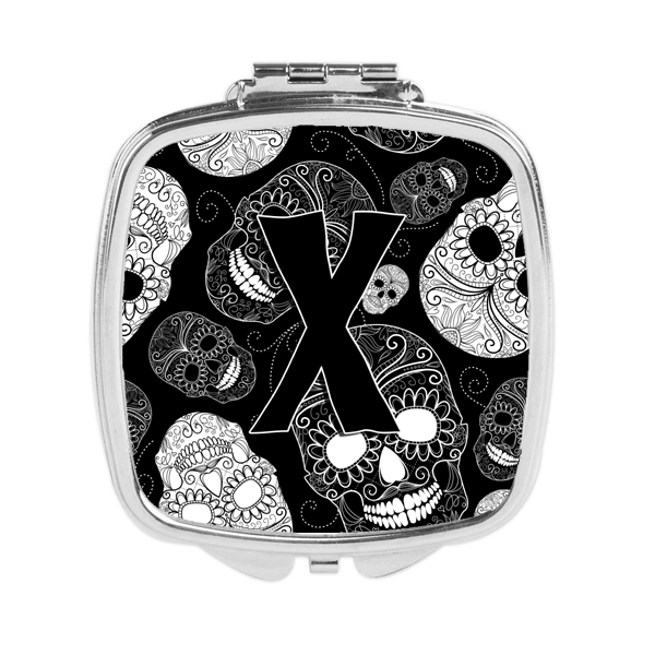 Letter X Day of the Dead Skulls Black Compact Mirror