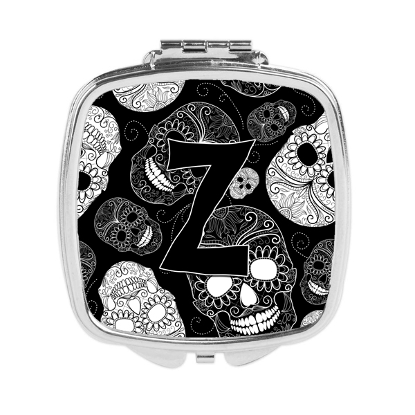 Letter Z Day of the Dead Skulls Black Compact Mirror