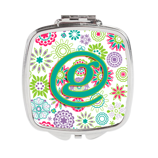 CJ2011-GSCM Letter G Flowers Pink Teal Green Initial Compact Mirror