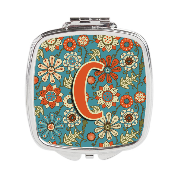 CJ2012-CSCM Letter C Flowers Retro Blue Compact Mirror