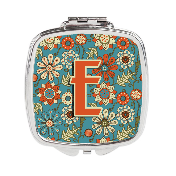 CJ2012-ESCM Letter E Flowers Retro Blue Compact Mirror