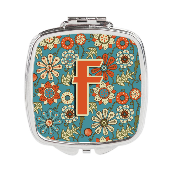 Letter F Flowers Retro Blue Compact Mirror