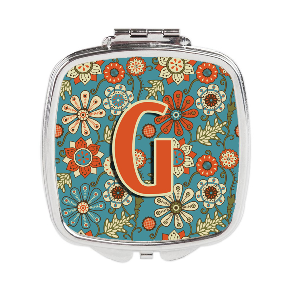Letter G Flowers Retro Blue Compact Mirror