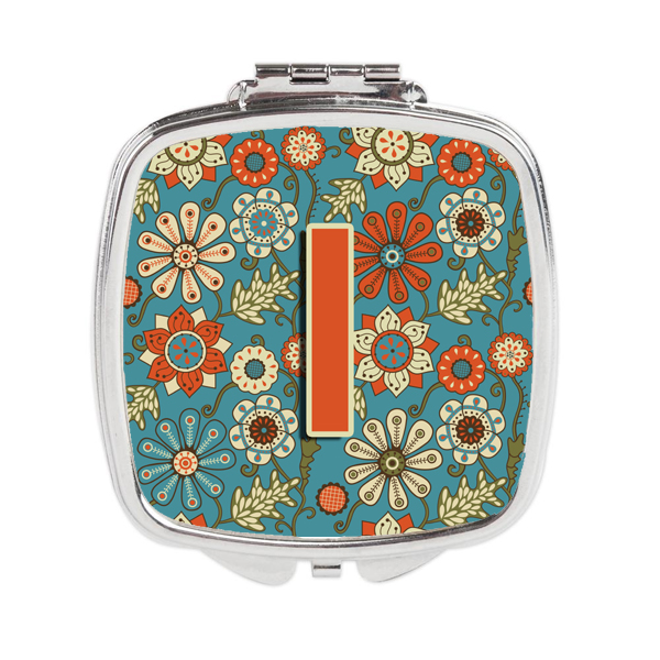 CJ2012-ISCM Letter I Flowers Retro Blue Compact Mirror